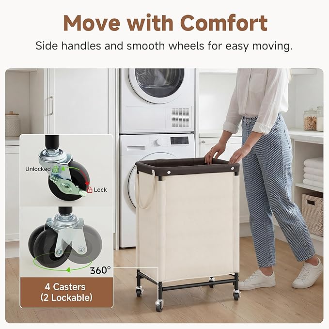 StorageWorks Laundry Hamper, 90L Rolling Laundry Sorter Cart with Removable and Washable Liner Bag, Clothes Hamper with Wheels and Handle for Laundry Room and Bedroom, Beige