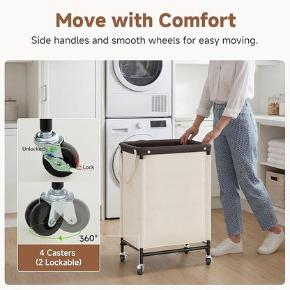 StorageWorks Laundry Hamper, 90L Rolling Laundry Sorter Cart with Removable and Washable Liner Bag, Clothes Hamper with Wheels and Handle for Laundry Room and Bedroom, Beige