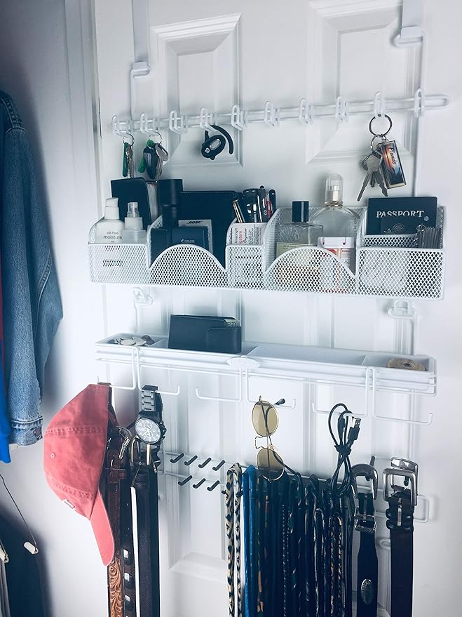 Men’s Over the Door/Wall Hanging Closet Tie and Belt Organizer Rack # 9300 in White 43 Hooks for Men’s Organization Patented