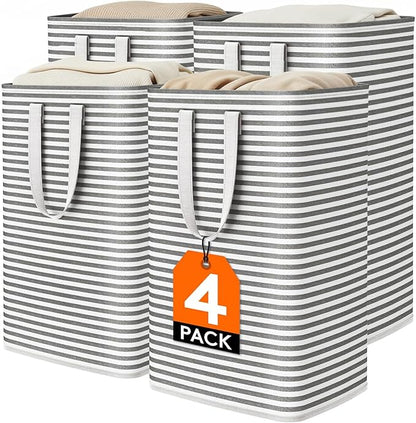 Lifewit 4 Pack Laundry Basket 80L Each, Collapsible Clothes Hamper with Reinforced Handles, Freestanding Waterproof Design for Bedroom and Laundry Room, Black 320L Total