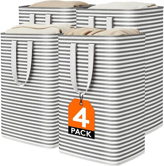 Lifewit 4 Pack Laundry Basket 80L Each, Collapsible Clothes Hamper with Reinforced Handles, Freestanding Waterproof Design for Bedroom and Laundry Room, Black 320L Total