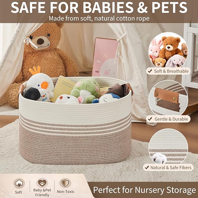 Extra Large Laundry Basket Hamper, 72L Cotton Rope Storage Bin for Blankets, Toys, Clothes, Decorative Nursery Hamper for Living Room, Baby Nursery, Bathroom, Bedroom, Kids Storage, Light Brown