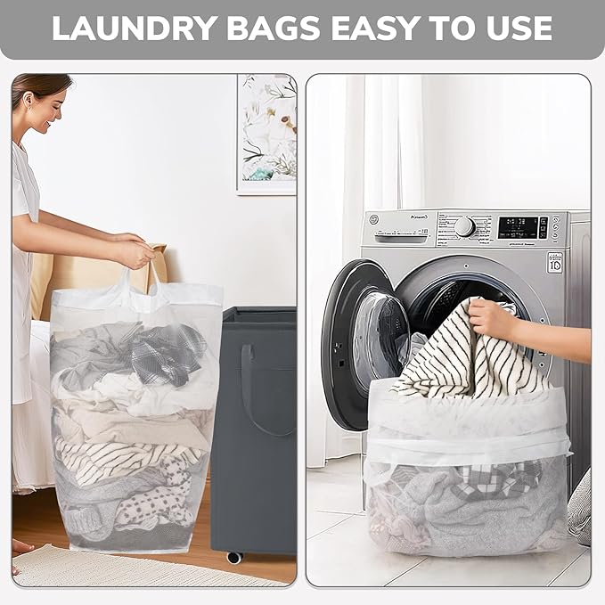 Goodpick Laundry Basket with Wheels, Laundry Hamper with Removable Wash Bag, Clothes Hamper, Rolling Laundry Basket, Dorm Room Essentials, 75L, Grey