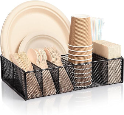 Utensil Caddy for Party - Paper Plate Holder ,Silverware Caddy Utensil Holder Paper plate Organizer with 6 Compartments for Party, Camping, Picnic