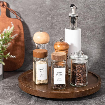 Wood Lazy Susan Organizer Kitchen Turntable for Cabinet Farmhouse Bathroom Decor Round Decorative Tray for Vanity, Counter, Sink, Coffee Table, 11 Inch, Walnut