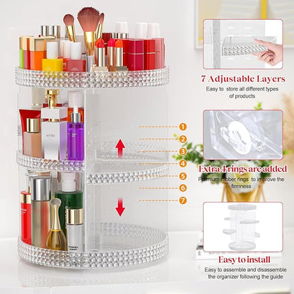Awenia Makeup Organizer 360-Degree Rotating, Adjustable Makeup Storage, 7 Layers Large Capacity Cosmetic Storage Unit, Fits Different Types of Cosmetics and Accessories, Plus Size(Acrylic Clear)