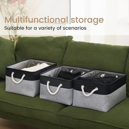 Large Storage Baskets- 15.7x11.8x8.26 inch Storage Bins for Shelves and Closet Organizing, Foldable Fabric Bin for Home Organization Clothes and Laundry (6-Pack, Black&Gray)
