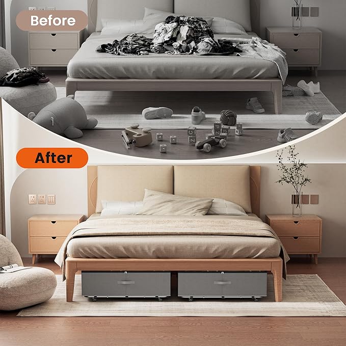 XXXL 100L Under Bed Storage with Wheels, Rolling Storage Containers with Support & Clear Lid, Heavy-Duty Metal Frame, Easy Pull-out, Underbed Storage Bins for Clothes, Shoes, Blankets, and Toys 2 pack