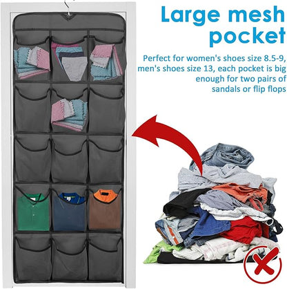 2PCS Over the Door Shoe Organizer with 30 Pockets Hanging Closet Shoe Holder, Double Sided Hanging Shoe Organizer for Door Closet Bedroom Bathroom Dormitories Hanging Shoe Rack Bag for Men Women Kids