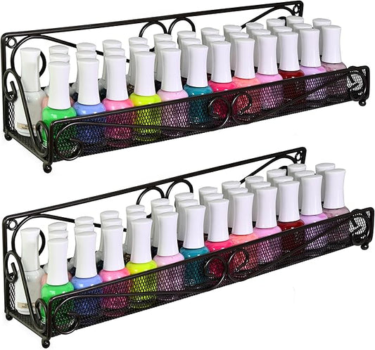 AMT 1 Tier Nail Rack, 2 Pack Metal Wall Mount Organizer, Essential Oils Organizer, Pantry Cabinet Door Shelf Storage.Hanging Display for Spice Jars, Nail Polish, Cosmetic Beauty Bottles