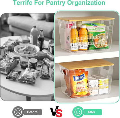 2 Set Pantry Organizers,Stackable Potato and Onion Storage Bins with Bamboo Lids,Trash Bag Dispenser for 4-13 Gal Bags,kitchen Countertop Organizer for Produce or Snacks