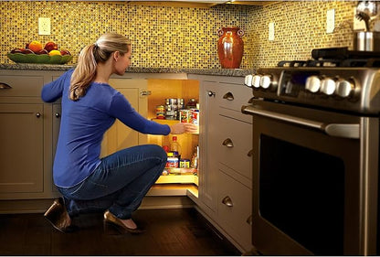 Rev-A-Shelf 32" Kidney Shaped Dual Tier Lazy Susan Organizer for Corner Base Kitchen Cabinets, Plastic Home Storage Shelves, 32" W x 22.43" D x 26" H, White, 6472-32-11-52
