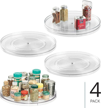 iDesign Plastic 14.5-Inch Round Lazy Susan Organizer for Kitchen or Pantry Storage - Set of 4 - Clear