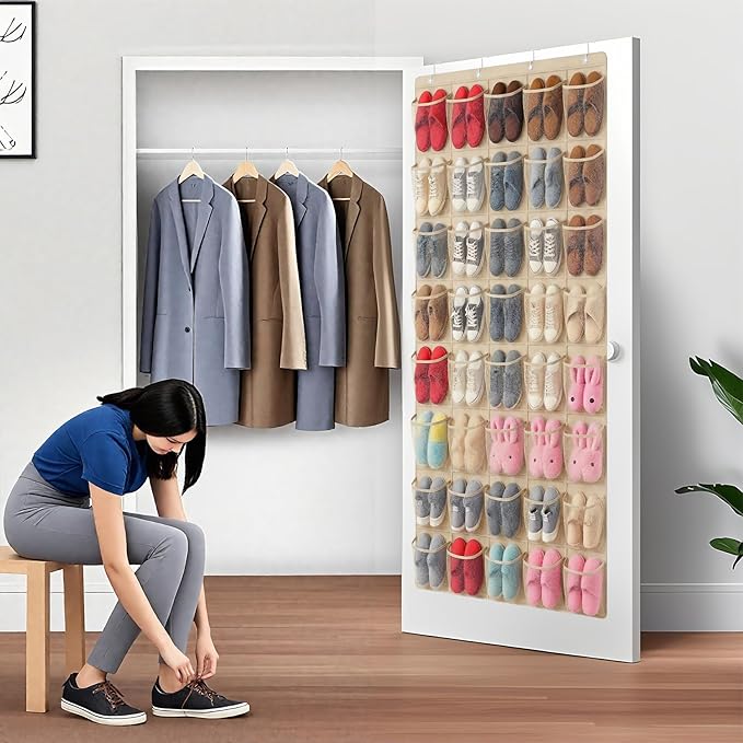 40-Pocket Over the Door Shoe Organizer - Large Mesh Pocket Hanging Shoe Organizer,Behind the Door Shoes Storage Holder Hanger