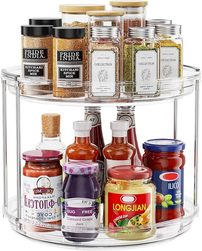 2 Tier Lazy Susan Turntable Organizer 9.25 inch, Rotating Spice Rack Organization for Cabinet, Bathroom, Pantry, Countertop, Kitchen, Vanity, Medicine Cabinet Organizer, Clear