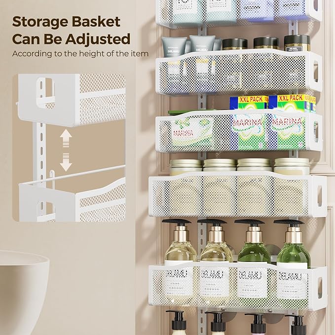 Delamu 8 Tier Over the Door Pantry Organizer, 2in1 Hanging or Wall Mount Spice Rack Seasoning, Adjustable Heavy-Duty Pantry Door Organizer and Storage for Kitchen Cabinet and Bathroom, 15.3" White