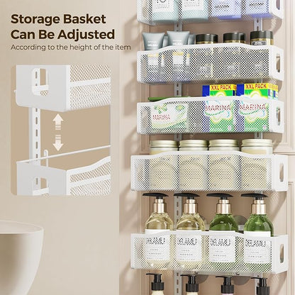 Delamu 8 Tier Over the Door Pantry Organizer, 2in1 Hanging or Wall Mount Spice Rack Seasoning, Adjustable Heavy-Duty Pantry Door Organizer and Storage for Kitchen Cabinet and Bathroom, 15.3" White