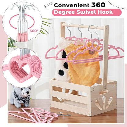 12 Pcs Pink Dog Clothes Hangers 13'' Non-Slip & 360° Swivel Pink Velvet Pet Hangers for Dogs and Cats Rustproof Metal Hooks, Space-Saving for Home Storage & Grooming Salons