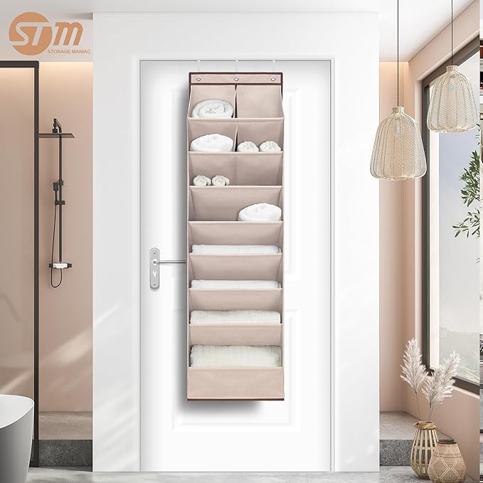 STORAGE MANIAC Over the Door Shoe Organizer Heavy-Duty Large Deep Pocket Hanging Shoe Organizer Shoe Rack Door Closet Shoe Organizer for Wall, Dorm & Narrow Door Storage Shoe Holder Oat Beige, 1 Pack