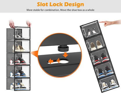 HOMIDEC Shoe Storage, 12 Pack Shoe Organizer for Closet, Shoe Boxes Clear Plastic Stackable Shoe Containers with Lids for Size 13