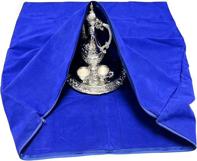 Velvet Blue Anti Tarnish Silver Jewelry Storage Bag, 28x28 inches, Zippered, Square, Airtight Protection, 784 sq. in., 1 Set