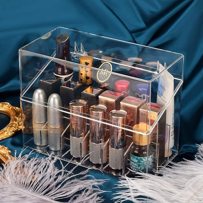 ATOMUS Lipstick Holder Display Case, 18 Slots Lipstick Organizer Storage with Dust Cover Transparent Acrylic Cosmetic Makeup Lipgloss Rack Holder