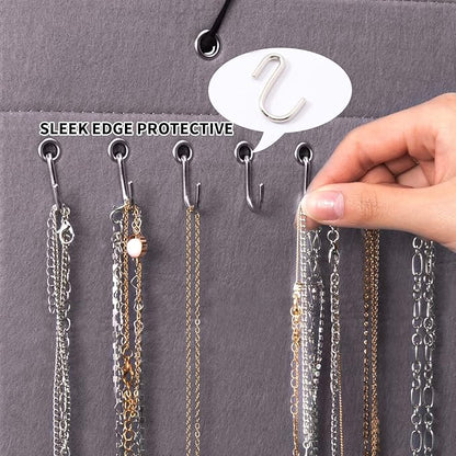 Hanging Jewelry Organizer Storage with 24 Hooks Wall Mounted Jewelry Display Hanging on Door Closet Necklace Holder for Bracelet Ring Chain-Patent Design(Gray)