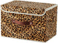Storage Bin with Lid Leopard Print Cute Velvet Fabric Storage Basket Box Faux Leather Handles PP Plastic Board Foldable Washable Lidded Closet Shelf Organizer Container (Large Size)