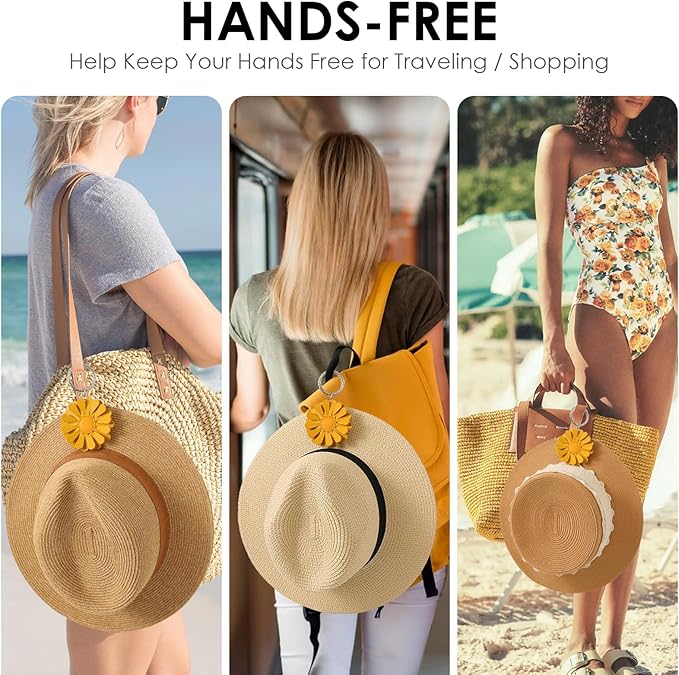 2 Pack Leather Hat Clip for Travel On Bag, Travel Hat Holder for Handbag Backpacks Luggage, Outdoor Travel Accessories Hat Bag Clip (Yellow)