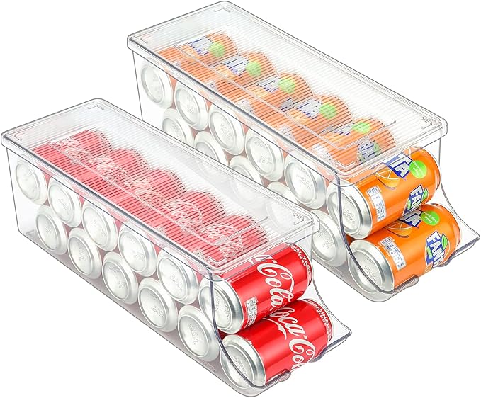 Puricon 2 Pack Soda Can Organizer Dispenser for Refrigerator Bundle with Corner Bathroom Counter Organizer(1 Pack Brown)