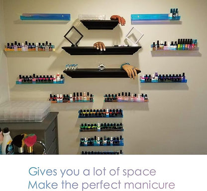 YMVV 15" Nail Polish Rack Wall Mounted Shelf,6 Pack Clear Rainbow Iridescent Acrylic Organizer Nail Supplies for Nail Techs,Great Display for Salons Retailers