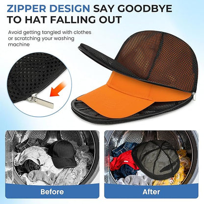 Hat Washer Cage for Baseball Caps, Hat Cleaner for Washing Machine & Dishwasher, Fits Adult & Kids Hats Baseball Cap Washing Cage, Cap Cleaner with Frame Cage and Mesh (2Pack Black)