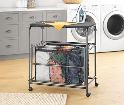 Whitmor Triple Laundry Sorter with Ironing & Folding Table - Rolling Laundry Sorter with Ironing Table - Gunmetal
