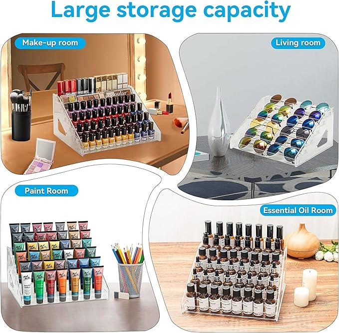 Nail Polish Organizer 72 Bottles of 6 Layers Sunglass Organizer Acrylic Display Rack Eyeglasses Storage Essential Oils Holder Makeup Organizer No Tool Needed Assembly, Clear