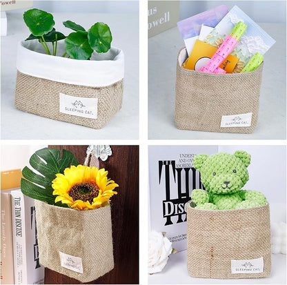 Small Cotton and Linen Hanging Storage Basket for Desktop, Ideal for Organizing Keys and Miscellaneous Items. (3)