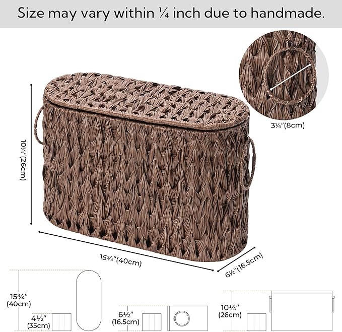 GRANNY SAYS Toilet Paper Storage Basket with Lid, Woven Toilet Paper Holder, Waterproof Bathroom Organizers and Storage, Wicker Basket for Bathroom Storage, Brown