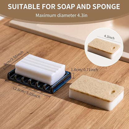 Tanew Self Draining Premium Ceramic Soap Dish, Bar Waterfall Soap Dish, Shower Soap Holder Sponge Holder Soap Tray Savers for Bathroom, Shower, Kitchen, Sink and Countertop