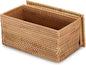 Hipiwe Rattan Basket Box with Lid Handwoven Wicker Storage Basket Bins Lidded Decorative Baskets Rectangular Household Baskets for Shelf Organizing Home Decor, 11.8"Lx6.2"Wx6.1"H