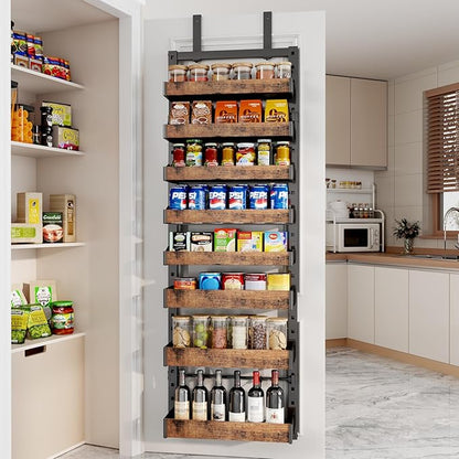 8-Tier Over The Door Pantry Organizer, Heavy-Duty Metal Wall Mount or Hanging Spice Rack, behind the door storage Shelves with Adjustable Basket, Back of Door Organizer for Kitchen Cabinet and Closet