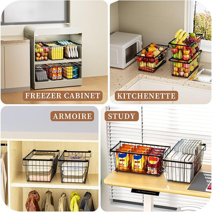 Enhanced Leak-Proof Bottom - Freezer Organizer Bins ，6 Pack Stackable Deep Freezer Organizer Bins for 7 Cu.FT Small Chest Freezer，organization and storage，pantry organizers(6 Pack-black)