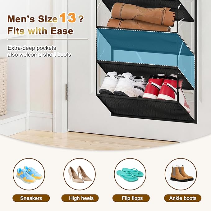 MISSLO 35 Clear Large Pockets Over The Door Shoe Organizer and 36 Pairs Clear Over the Door Shoe Organizer