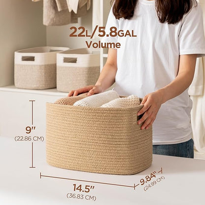UBBCARE 4 Pack Storage Baskets for Organizing, Shelf Baskets with Handles, Woven Storage Baskets for Bookcase/Cube Shelf/Closet, 14.5"L x 9.8"W x 9"H, Jute