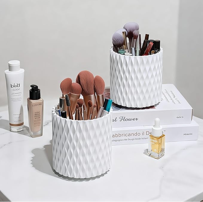 YLYZ Makeup Brush Holder with Cleaning Bowl, Makeup Brush Organizer Cosmetic Display Cases, Hair Brush Holder for Vanity, White