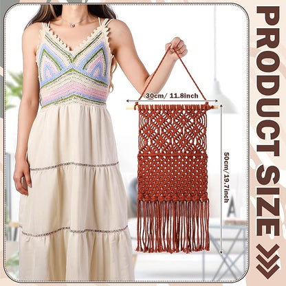 Macrame Jewelry Holder Rustic Boho Earring Organizer Display Crochet Weave Tapestry Wall Hanging Earring Holder Minimalist Vintage Decor Tassel for Women Girls Gift Bedroom Living Room Decor