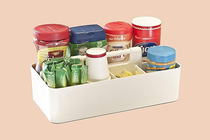 New Plastic Portable Makeup Organizer Caddy Tote Divided Basket Bin with Handle, for Bathroom Storage - Holds Blush Makeup Brushes, Eyeshadow Palette, Lipstick - Extra Large Made In USA (Ivory)