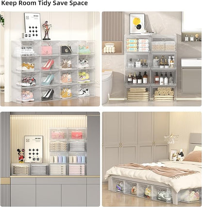 8 Pack Drop Side Shoe Box, XL Entryway Shoe Storage Box, Clear Shoe Storage Boxes Stackable Suitable for Sneakers, Casual Shoes(Clear)