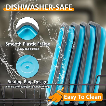 Collapsible Silicone Food Storage Containers Set with Lid & Air Vent,Foldable Lunch Containers(4PCS,Blue,17oz)
