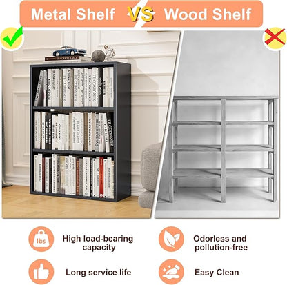 OSEILLC 4-Tier Free Standing Shoe Racks,Open Storage Rack for Entryway, Living Room, Bedroom, Garage，Metal Bookshelf/Bookcase,Small Shelf (Black)