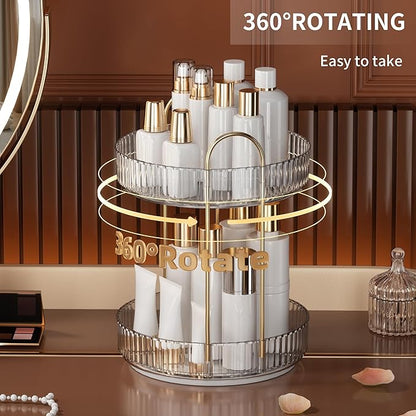 YCIA&DONE 360 Rotating Makeup Organizer and Storage for Vanity Bathroom Countertop, High Capacity Cosmetic Skincare Perfume Organizers for Dresser Lazy Susan (Clear White,2 Tiers)