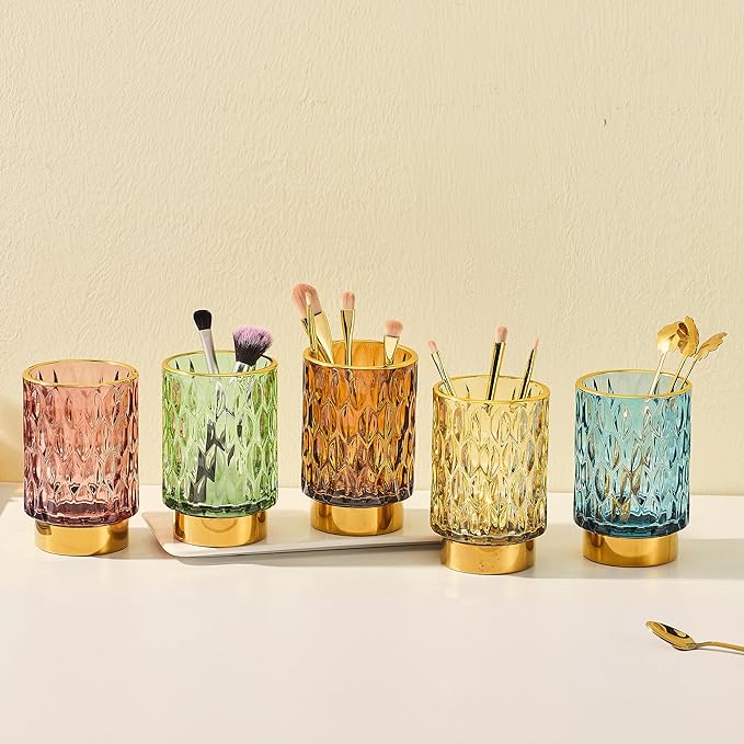 Makeup Brush Holder Organizer,Toothbrush Holders,Desk Pen Pencil Holder,Multifunctional Vintage Glass Brush Cup（A39-3-US）